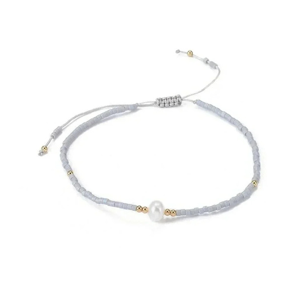 Handcrafted Real Freshwater Pearl Light Gray Japanese Glass Beads Bracelet - Picture 2 of 3